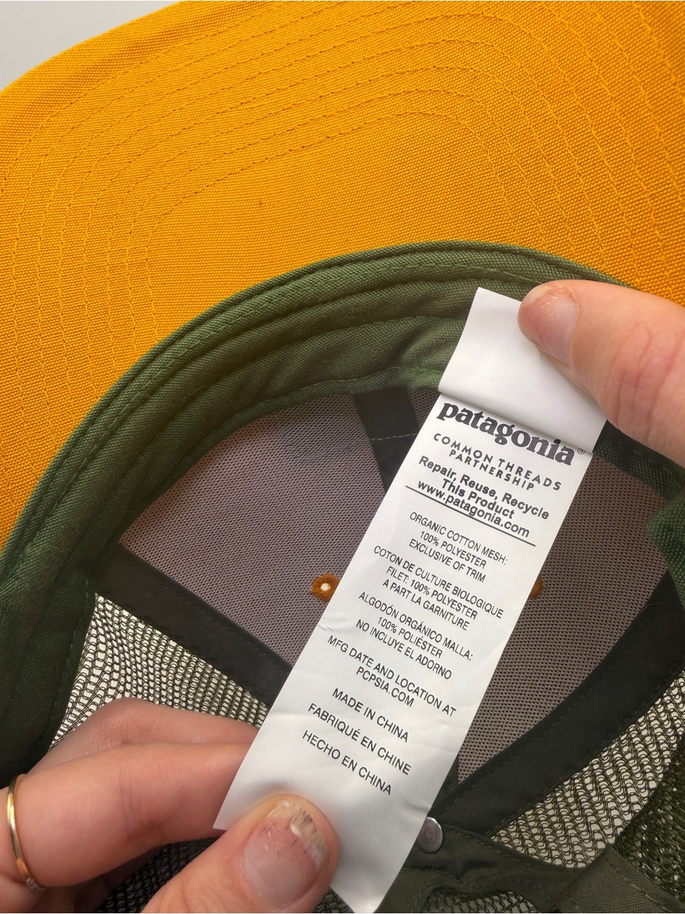 Patagonia P-6 Logo Trucker Hat in Yellow and Olive Green - Picture 2 of 10